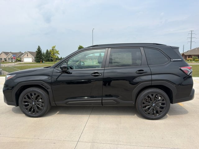 2026 Subaru FORESTER Sport Onyx Edition in Crystal Black Silica — front three-quarter view