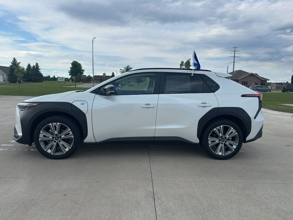 2023 Subaru Solterra Limited in Cosmic White Pearl — front three-quarter view